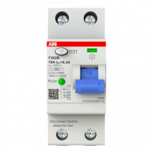 ABB F202 B-16/0.3 FI-Schalter Typ B 2P, 16A, 300mA, 3kA, 2TE, allstromsensitiv, kurzzeitverzögert
