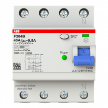 ABB F204 B S-40/0.5 FI-Schutzschalter Typ B 4P, 40A, 500mA, selektiv, 5kA, 4TE