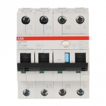 ABB DS203NC C6 A30 FI/LS-Schalter 6kA 3P+N, Typ A, C 6, 30mA 6kA IEC/EN 61009, 10kA IEC/EN 60947-2