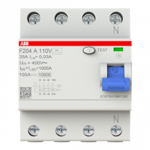 ABB F204 A-25/0.03 110V FI-Schalter Typ A 110V RCCB, 4P, 25A, 30mA, f.110V AC-Netz