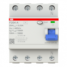 ABB F204 A-25/0.03-L FI-Schutzschalter 4P, Typ A, 25A, 30mA, N links