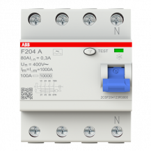 ABB F204 A-80/0.3-L FI-Schutzschalter 4P, Typ A, 80A, 300mA, N links