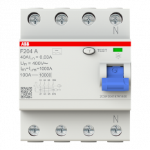 ABB F204 A-40/0.03 400Hz FI-Schutzschalter 4P, Typ A, 40A, 30mA, 400Hz