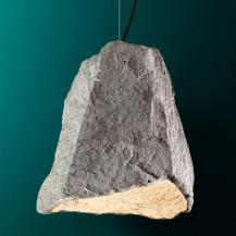 Individualistische graue Pendelleuchte Rock dimmbar mit ausdrucksstarkem Betonschirm von Fabas Luce