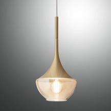 Apollo Pendelleuchte aus Metall & Glas in Messing/ Amber im Retro-Look von Fabas Luce