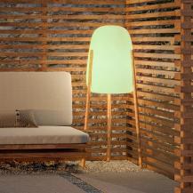 New Garden Rocket 145 Solar Stehleuchte In&Out mit Holzfüßen dimmbar, Fernbedienung, RGB, IP65 - Höhe: 145 cm, Durchmesser: 63.5 cm