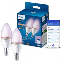 2er-Pack Philips WiZ Smart LED-RGB-Kerzen C37 E14 2×4,9W wie 40W 2×470lm 2200–6500K dimmbar WiFi Bluetooth