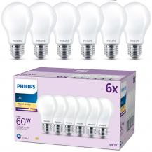 Philips Set mit 6x LED Lampen E27 A60 7W = 60W 806lm 2700K Warmweiß Leuchtmittel birnenform matt Sparset