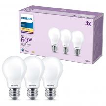 Philips LED-Glühbirne Set 3x E27 A60 7W 2700K Warmweiß matt – energieeffiziente Standard LED Lampen für gleichmäßige Raumbeleuchtung