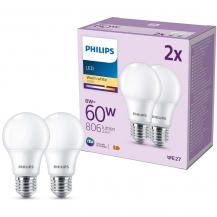 2er Set PHILIPS LED E27 A60 8W = 60W 806lm 2700K warmweiß