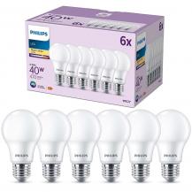 6er Set PHILIPS LED E27 A60 5W = 40W 470lm 2700K warmweiß matt