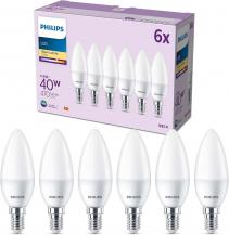 6er Set Philips LED Kerzenlampe E14 B35 4,9W 2700K 470lm warmweiß matt