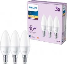 3er Set PHILIPS LED E14 Kerze P45 4,9W = 40W 470lm 2700K warmweiß matt