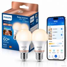 2er-Pack PHILIPS WiZ Smart LED A60 8W wie 60W E27 806lm Tunable White 2200–6500K dimmbar WLAN Bluetooth Matter