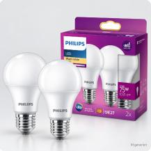 2er-Pack Philips LED Classic A60 E27, 9,5 W wie 75 W, 1.055 lm, 2700 K, matt