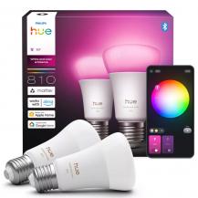 2er Set Philips Hue White & Color Ambiance mit 2 x E27 RGBW LED Lampen - mehrfarbig und dimmbar