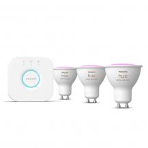 Philips Hue White & Color Ambiance Starter Set mit 3 x GU10 RGBW Lampen 4,2W wie 35W & Bridge