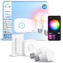 Basis Starter-Set Philips Hue Essential  2 x E27 LED Lampe 8W wie 60W  RGBW + Dimmer Switch + Bridge