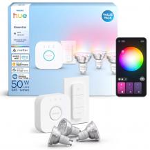 Philips Hue Basis Starter-Set 3 x GU10 White & Color Ambiance Essential Spot 4,7W wie 50W RGBW 36 Grad + Bridge + Dimmschalter