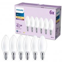 6er Set Philips LED Kerzenlampe B35 E14 4W 470lm 2700K Frosted – wie 40 Watt