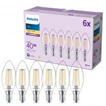 6er Set Philips LED Kerzenlampe B35 E14 4W 470lm 2700K Klar – wie 40 Watt