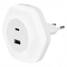 OSRAM Steckdosen Nachtlicht Hexagon 3000K Weiß mit USB-A & USB-C Anschluss - Integrierter Tag-/Nacht-Sensor