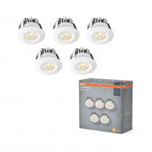 Osram 5er Set LED Mini Spot 6W 3000K Weiß Einbaulampen IP44 - Einbaudurchmesser 30mm, Einbautiefe 35mm