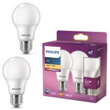 2er Set E27  PHILIPS LED Lampen 7W wie 60W warmweißes Licht 2700K mattiert & blendfrei