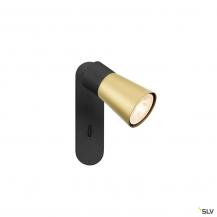 SLV 1008301 PURI 2.0 Cone, Wand- und Deckenaufbauleuchte, Schalter, rechteckig, 1x max. 6 W GU10, schwarz / gold