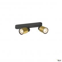 SLV 1008309 PURI 2.0 Tube, Wand- und Deckenaufbauleuchte, asymmetrisch, 2 x max. 6 W GU10, schwarz / gold
