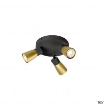 SLV 1008341 PURI 2.0 Dome, Wand- und Deckenaufbauleuchte, rund, 3 x max. 6 W GU10, schwarz / gold